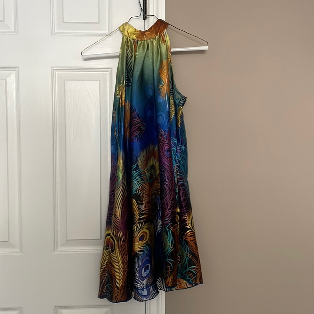 Small Multicolor Peacock Feathers 100% Polyester Dress